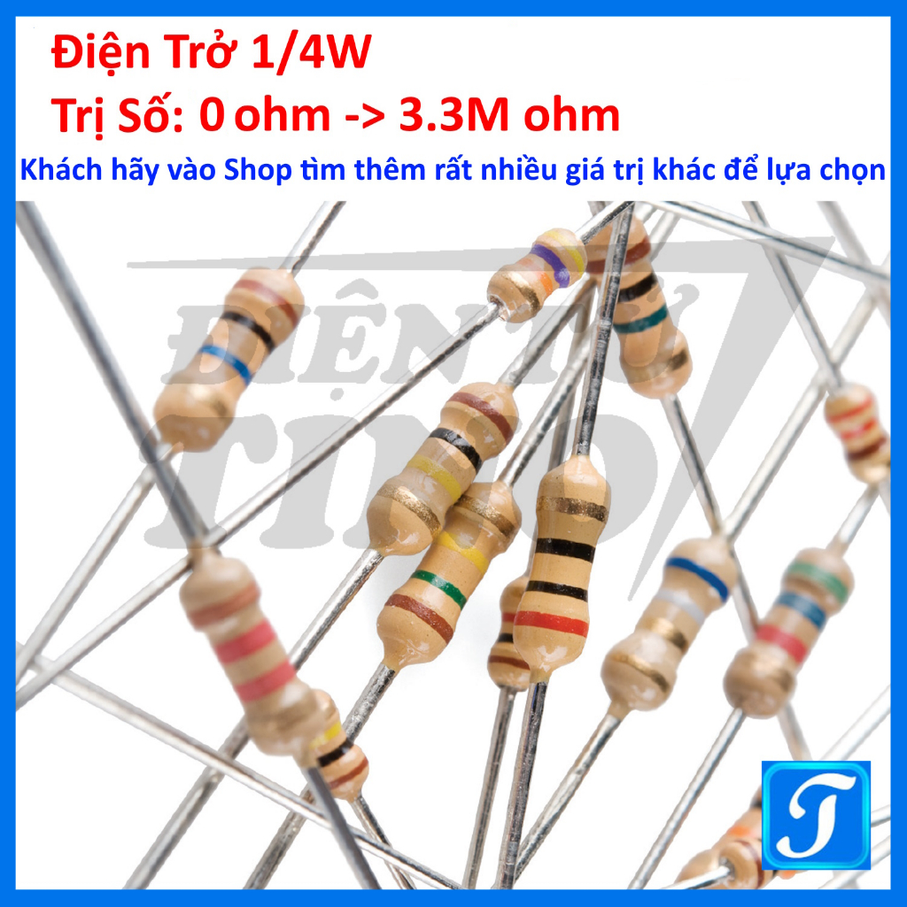 [Combo of 50] ตัวต้านทานวงแหวน 5 สี 1/4W ข้อผิดพลาด 1%, แหวน 4 สี ข้อผิดพลาด 5% ตั้งแต่ 0 R ถึง 10M 