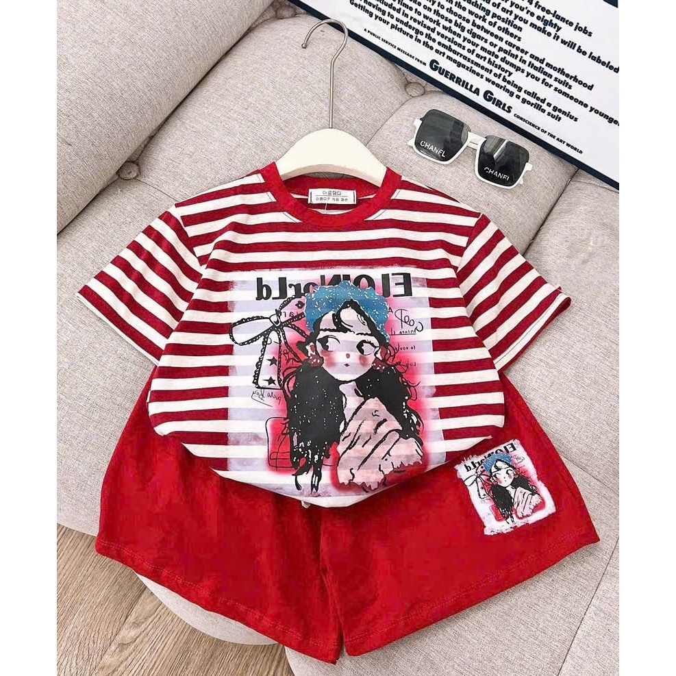 เสื้อผ้าหน้าร้อนสําหรับเด็กผู้หญิง 9-44กก. ลายสาวลายขวาง