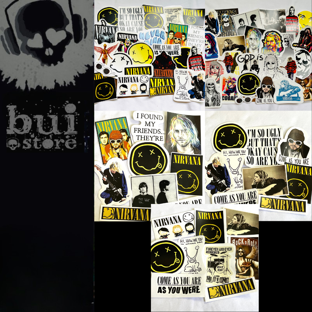 สติ๊กเกอร์ Nirvana, Kurt Cobain - คอมโบต์แตกต่างเคลือบพลาสติกที่ใช้กลางแจ้งได้