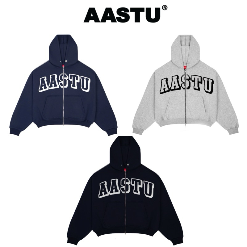 [GIVE BAG] AASTU เสื้อฮู้ดมีซิปทรงธง ผ้ามาตรฐานคุณภาพสูง งานปักระบายด้วยดีไซน์แบรนด์ท้องถิ่น boxy