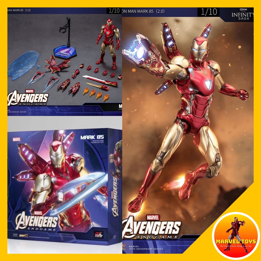 ของแท้ ZD ของเล่น MARVEL Endgame Iron Man Mark 85 MK85 Ver 2.0 พร้อม LED 1/10 Action Figure (R)