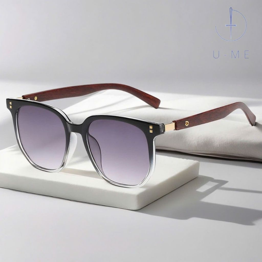 UMEKO แว่นกันแดดทรงสี่เหลี่ยม NK67 สําหรับผู้ชายและผู้หญิงป้องกันรังสียูวี กรอบไม้
