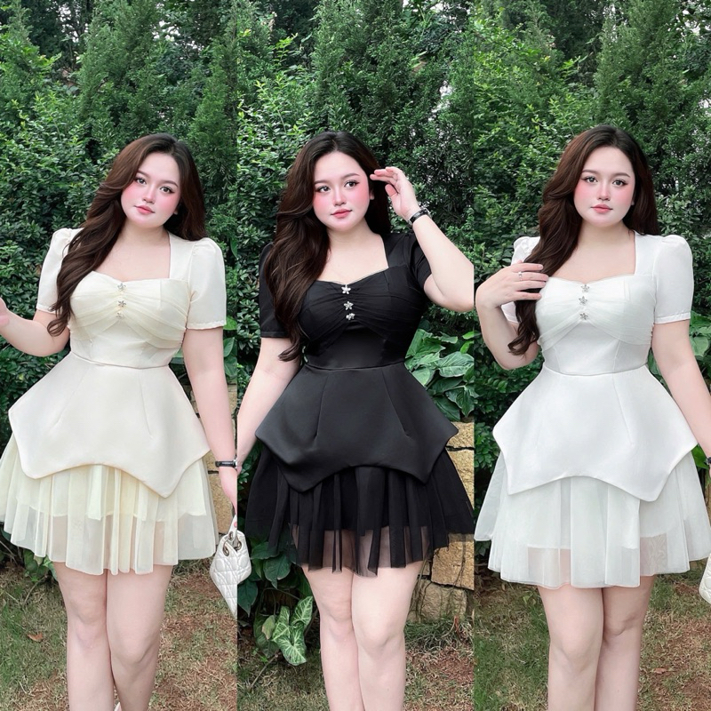 ชุดเดรสผ้าตาข่ายมี 3 สี 55-90 กก. ML XL XXL QUNH NHU BIGSIZE