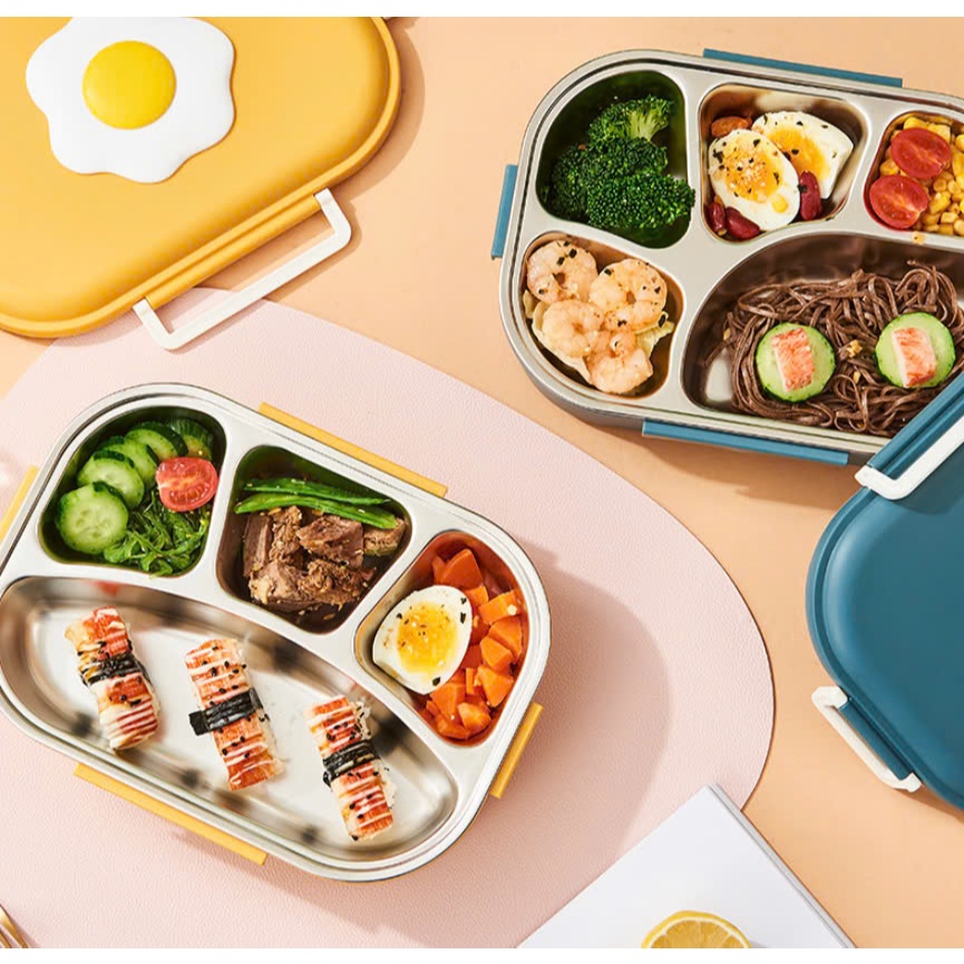 LILA HCEGG188 กล่องข้าวสแตนเลสทรงไข่เจียว 4 ช่องระดับพรีเมียม