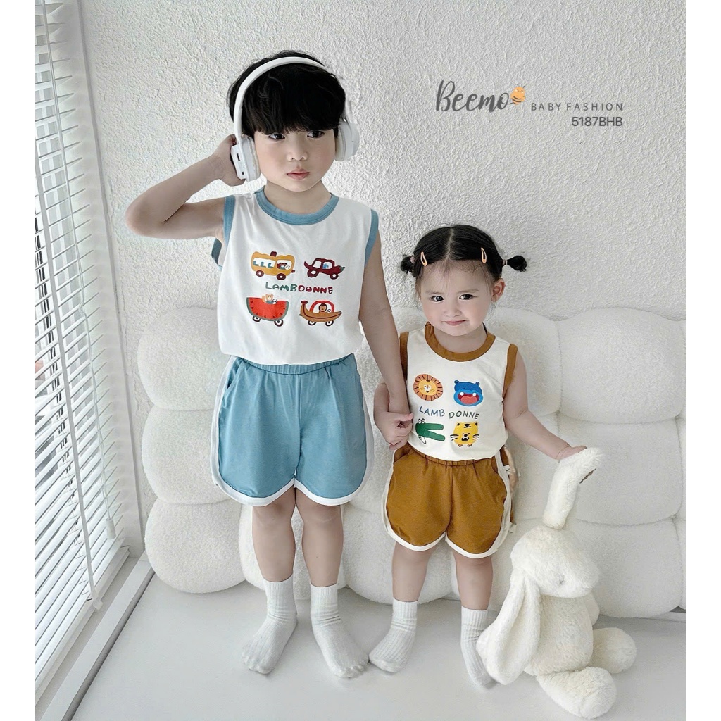 Beemo three-hole Set พิมพ์ลายน่ารัก ผ้าคอตตอนเท่ๆ สําหรับเด็กผู้ชาย ตั้งแต่ 9-24kg 5187BHB