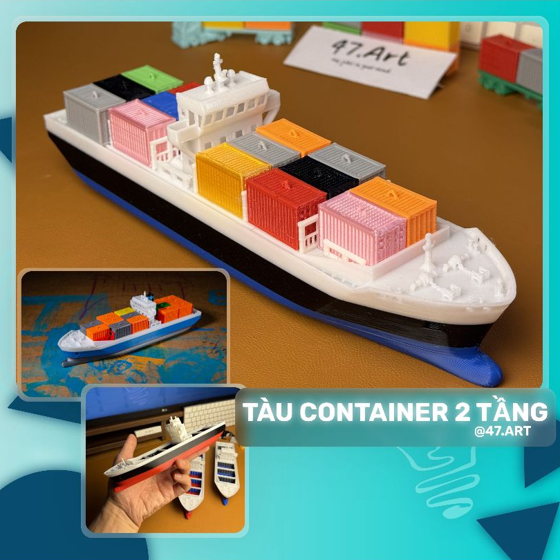 ของเล่นโมเดลเรือ เรือตู้คอนเทนเนอร์ 2 เด็ค [ยีน 47ART - 3D PRINTED] หลากสี