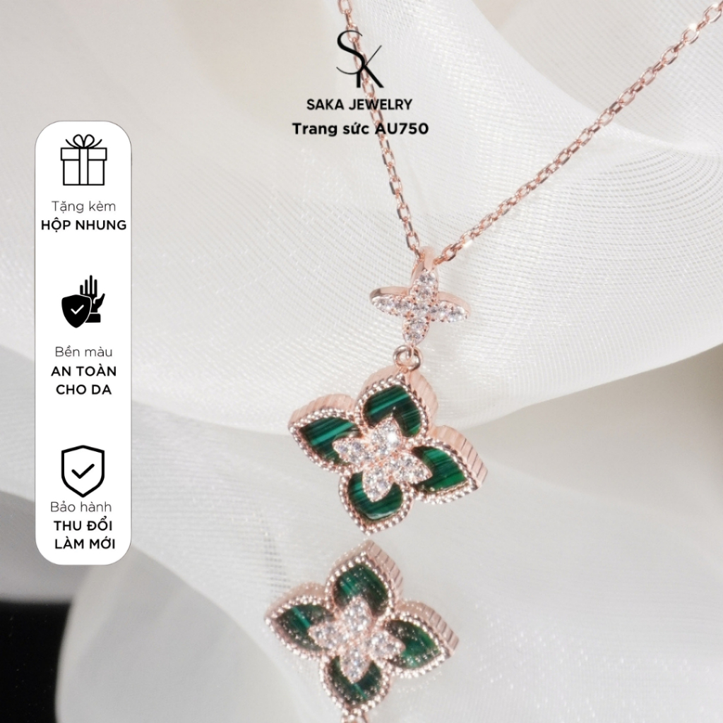 SAKA JEWELRY สร้อยคอผู้หญิงพร้อมจี้โคลเวอร์ 4 ใบ 4 สี แดง-น้ําเงิน-ดํา-ขาว Noble SKD 162