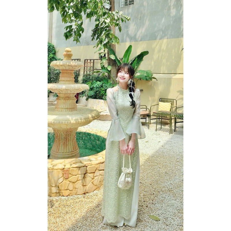 Nha Van flower lace ladys ao dai 3 สี - NV ao dai - ดีไซน์คอและแขนด้วยอ่อนโยน ปาดไหล่ผู้หญิง ทุกขนาด
