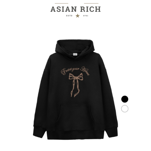 Asian Rich Premium Brown Ribbon Bow Hoodie