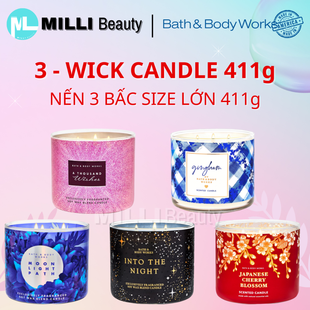 Bath and Body Works 3 WICK Scented CANDLE ขนาดใหญ่ 411g 3-WICK CANDLE กลิ่นหอมผิวอเมริกันแท้