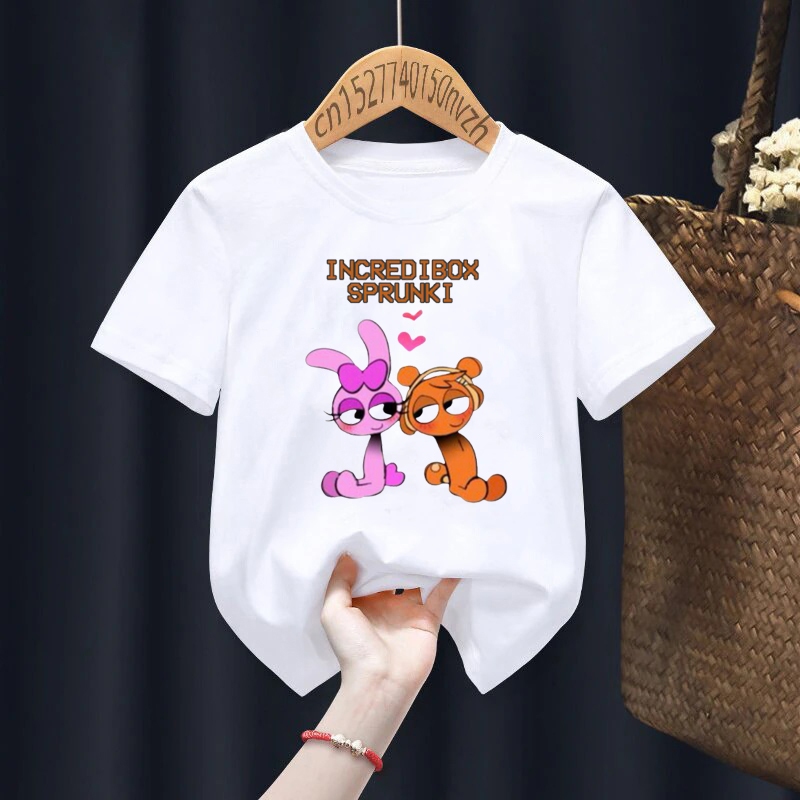 เสื้อยืดพิมพ์ลาย Game Incredibox, Sprunki incredibox, เสื้อคอกลมแขนสั้นสําหรับเด็ก 10kg - 77kg