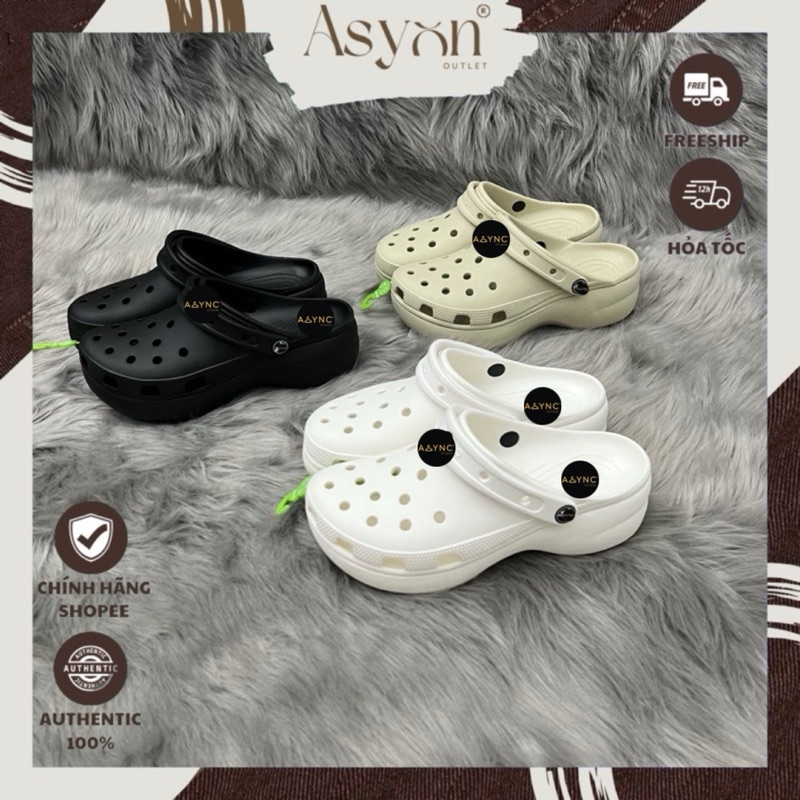 (ออสเตรเลีย) Coss Platform Classic Clog รองเท้าแตะสําหรับผู้ชายและผู้หญิงสีขาวสีดําครีมกระดูกสีชมพูส