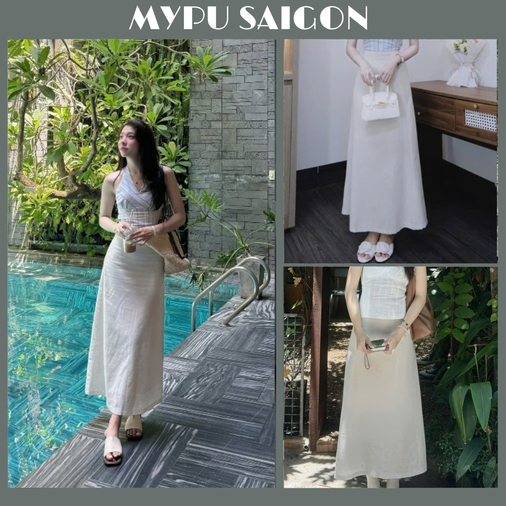 กระโปรงไลน์น์ดิบยาว 88 ซม. มีซับใน (OLDSCHOOL PHOTO) MYPU.SAIGON