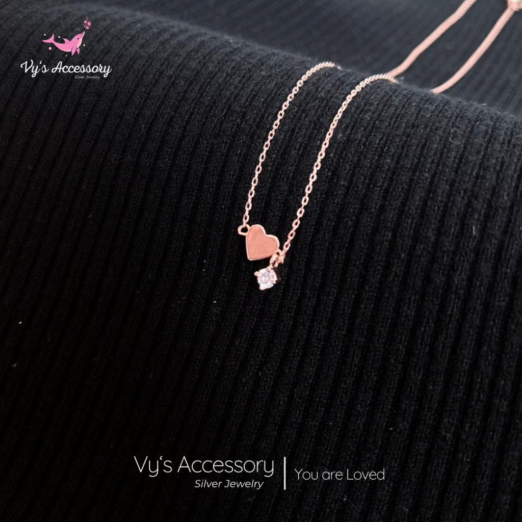 Vys Accessory DM107 สร้อยคอเงินหัวใจสีโรสโกลด์