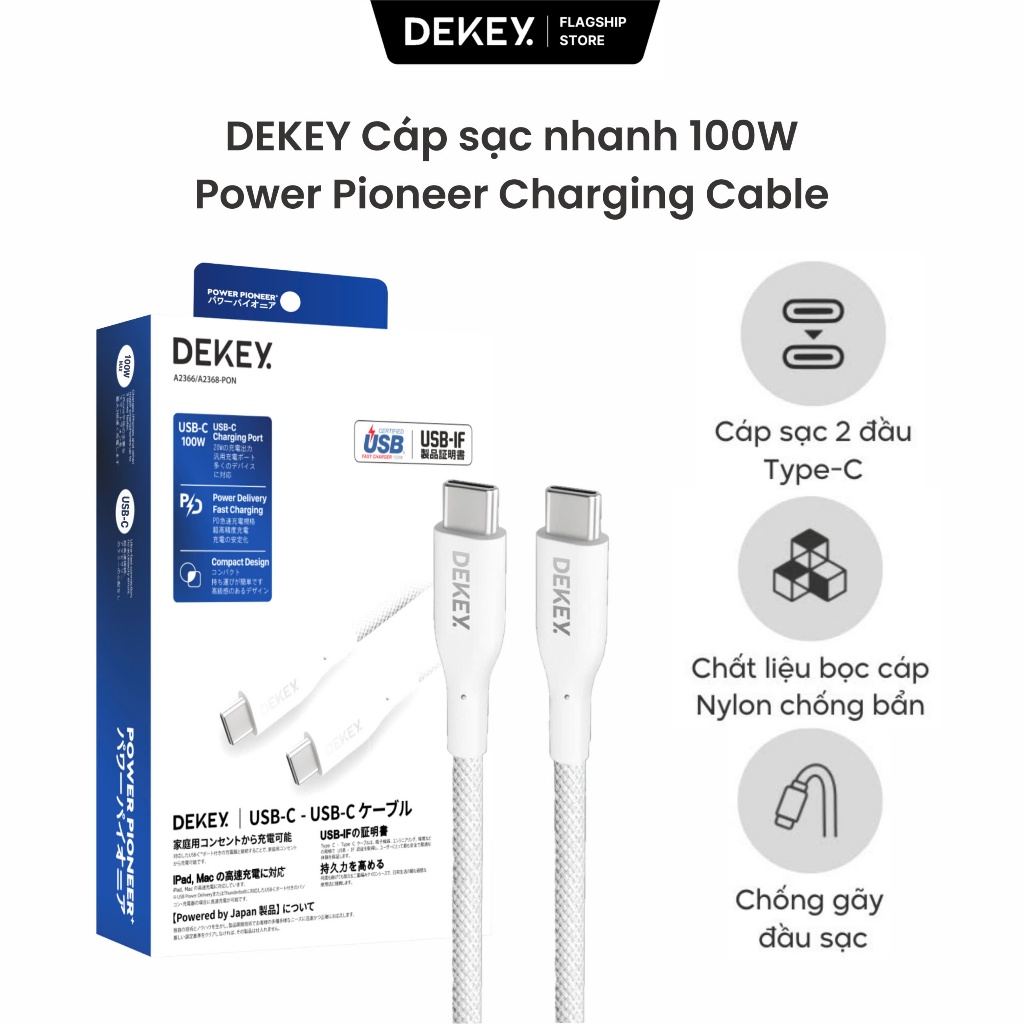 DEKEY Power Pioneer CC สายชาร์จเร็ว 100W ชาร์จเร็วโทรศัพท์แท็บเล็ตสายป้องกันสิ่งสกปรก