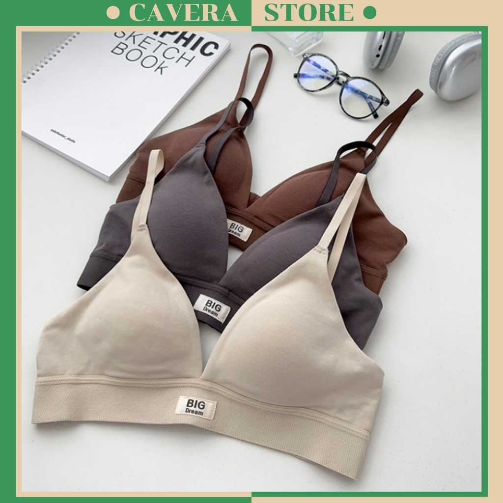 Combo of 3 บราโฟมผ้าฝ้ายบางและเบาของผู้หญิง, ไร้ขอบ, บราคัพสามเหลี่ยมประดับ CAVERA A.310