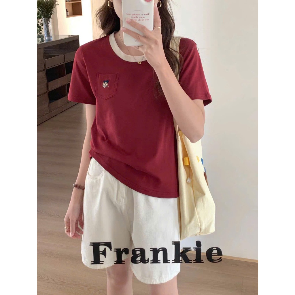 เสื้อยืดคอกลม Stylized มีกระเป๋าปักหมี 1 ใบ QC Minxu Shop CK67