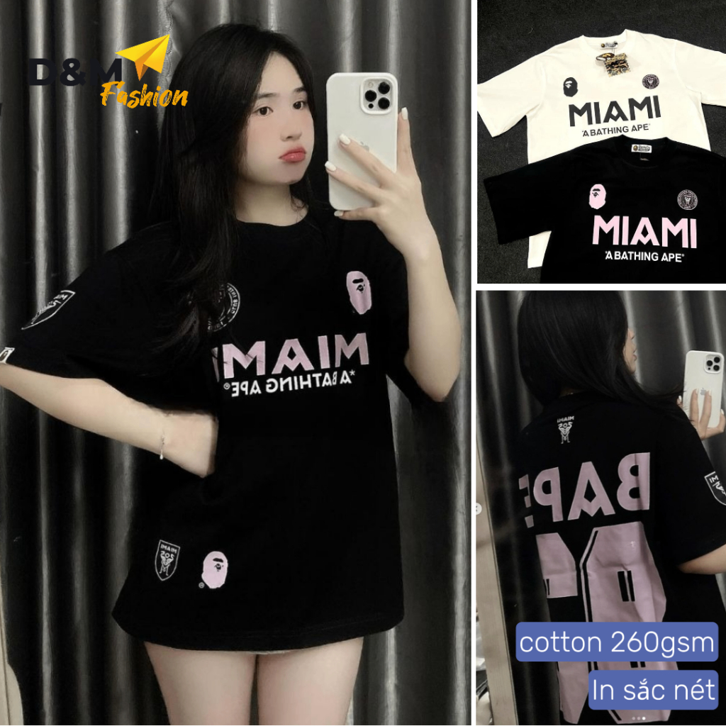 BAPE MIAMI T-shirt_Loose Form คอกลม สําหรับผู้ชาย/ผู้หญิง_ผ้าฝ้าย 100% 260gsm_FullTag Mac_AT039