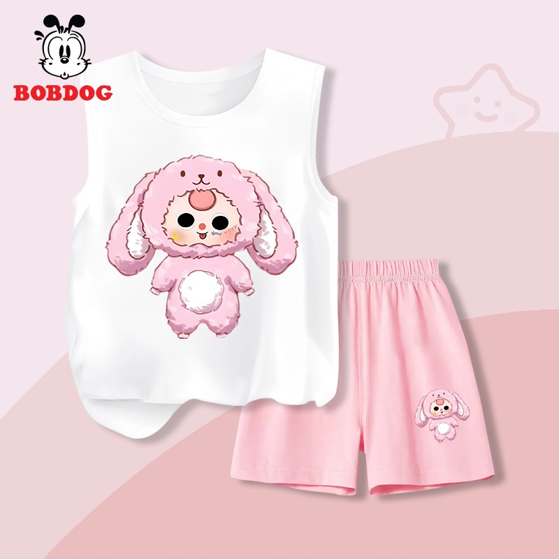 New BABY THREE ชุดเด็กผู้หญิง เสื้อกล้าม กางเกงยางยืดผ้าฝ้าย -BD- KS139 พิมพ์ลาย BABY THREE น่ารัก