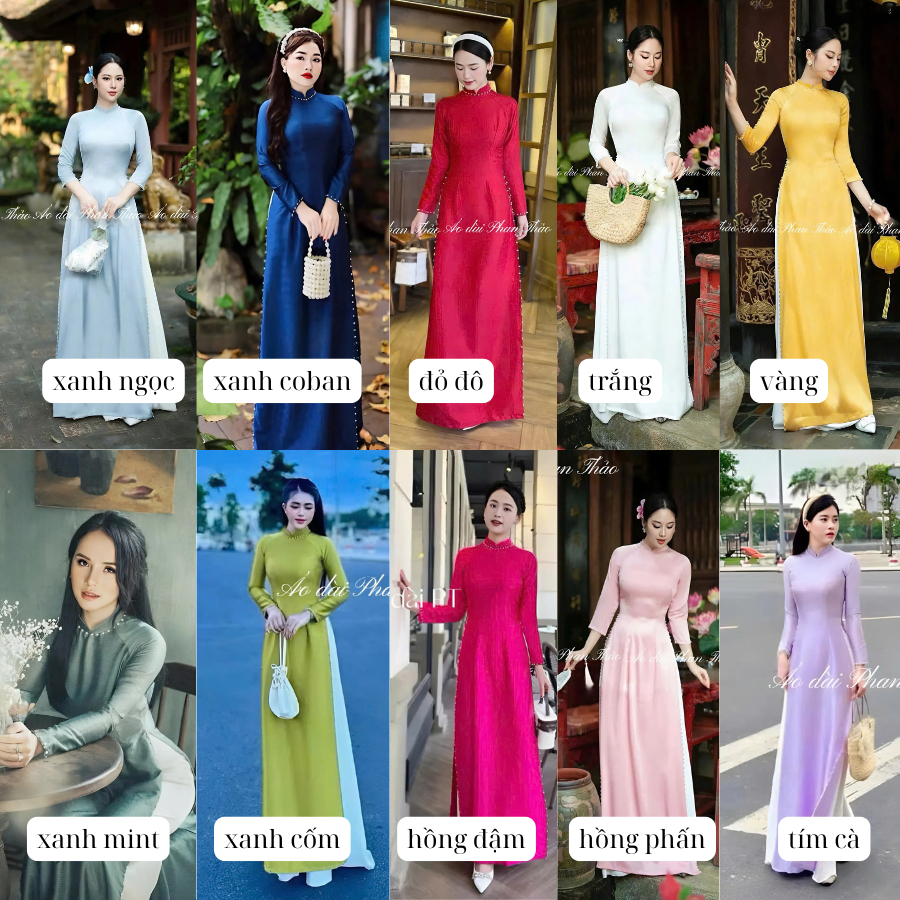 ผ้าไหมลายไม้ทรงเข้ารูปยาวสีสันสดใส ao dai - VG
