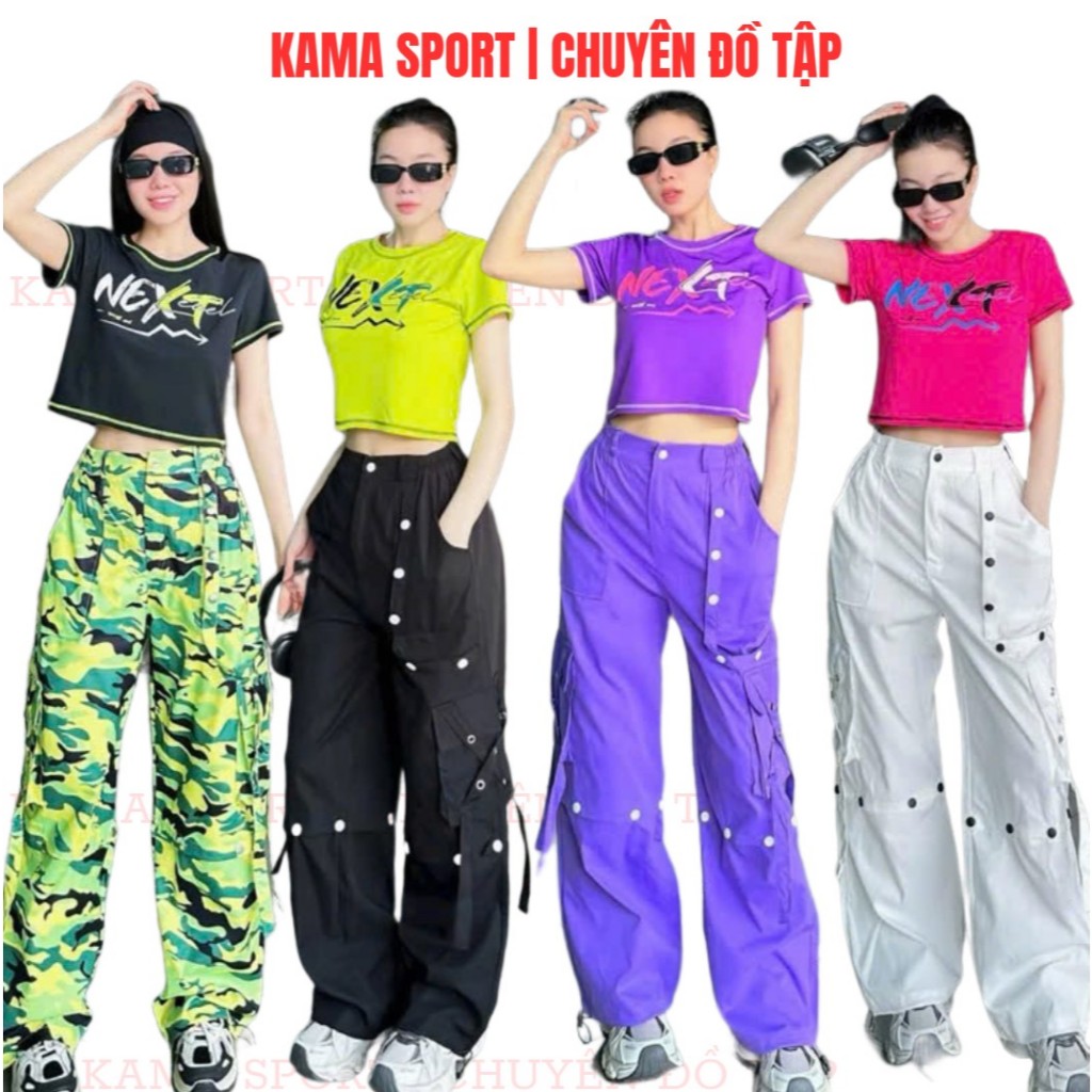 ชุดกีฬาผู้หญิงพร้อมเสื้อครอปยางยืดและกางเกงจ็อกเกอร์สีกากี 2-ใน-1 สําหรับยิม ซุมบา แอโรบิก เต้นรํา BJN01