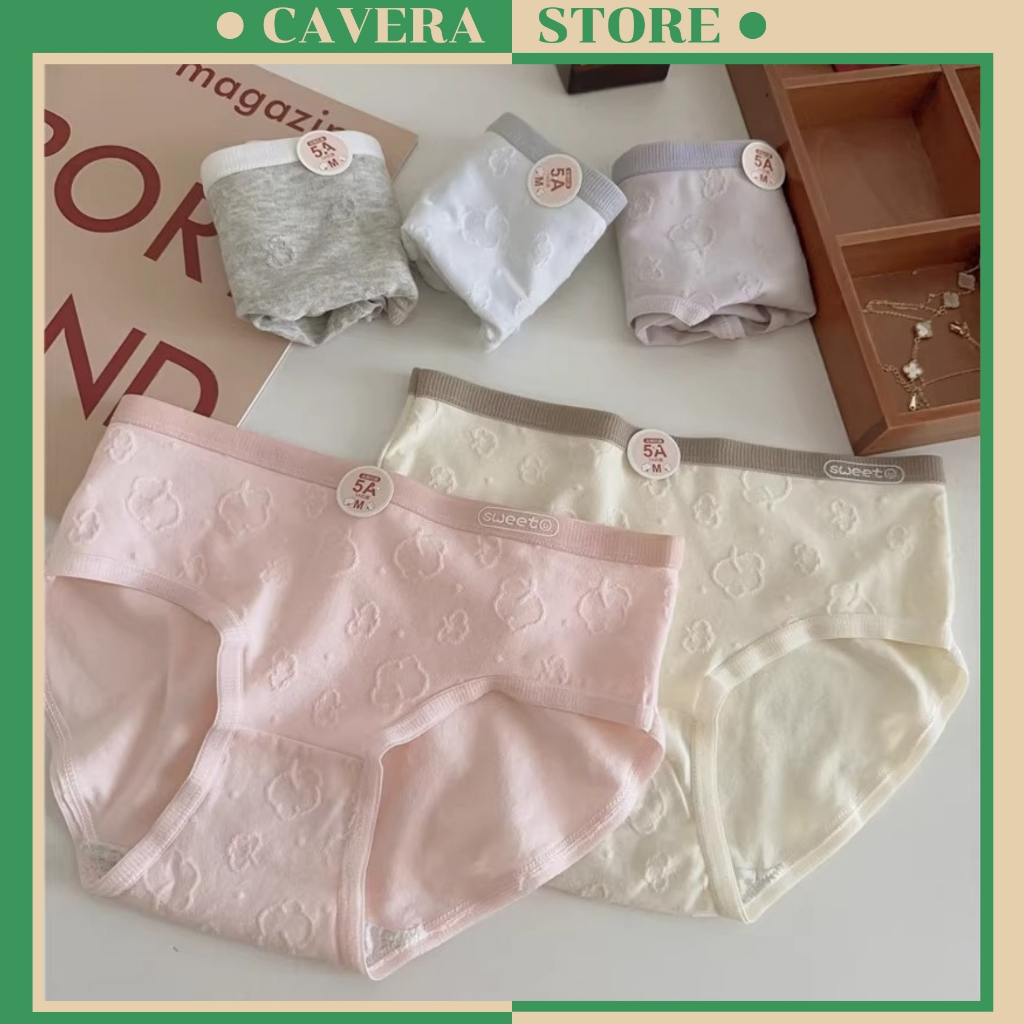 Combo 3 กางเกงชั้นในสตรีปักลายหวาน, ถุงน่องก้น 2 ชั้นสําหรับกําจัดกลิ่นนุ่ม CAVERA LY.01