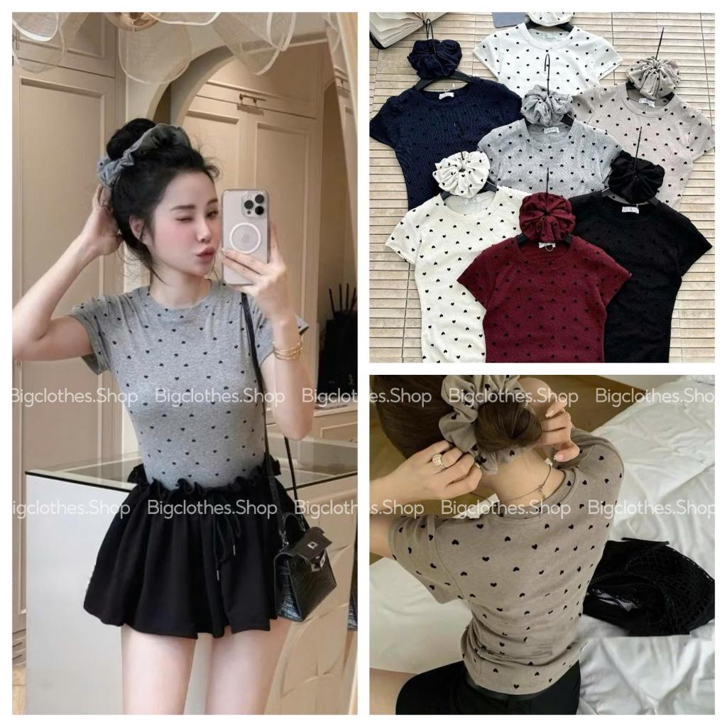 BigClothes เสื้อยืดผู้หญิง เสื้อ Babytee พร้อมผ้ามัดผมฟรี ยางรัดผม แฟชั่นลายหัวใจ A24