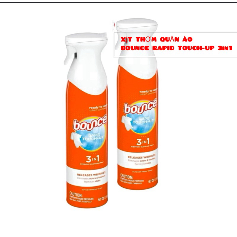 BOUNCE RAPID TOUCH-UP 3IN1 CLOTHING FRAGRANCE SPRAY SUPERIOR ANTI-WRINK WRINKLES AND DEODORANT CLOTH