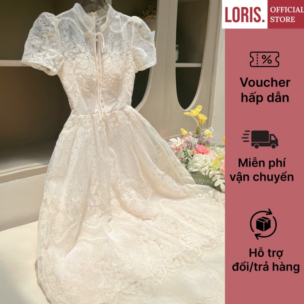 LORIS - Oley Dress เดรสลูกไม้คอสูงยาวสวย
