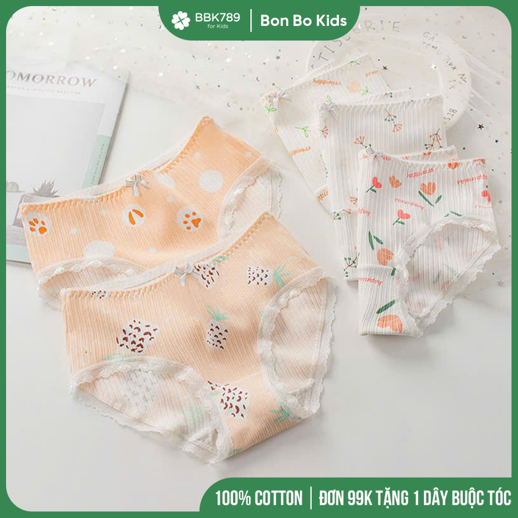 (BBK789) CD06 ชุดถุงน่องเด็กผู้หญิง 5 ชิ้นลายดอกไม้สีเหลืองและสีส้มชุดชั้นในเด็กผู้หญิง 32-60 กก. ผ้