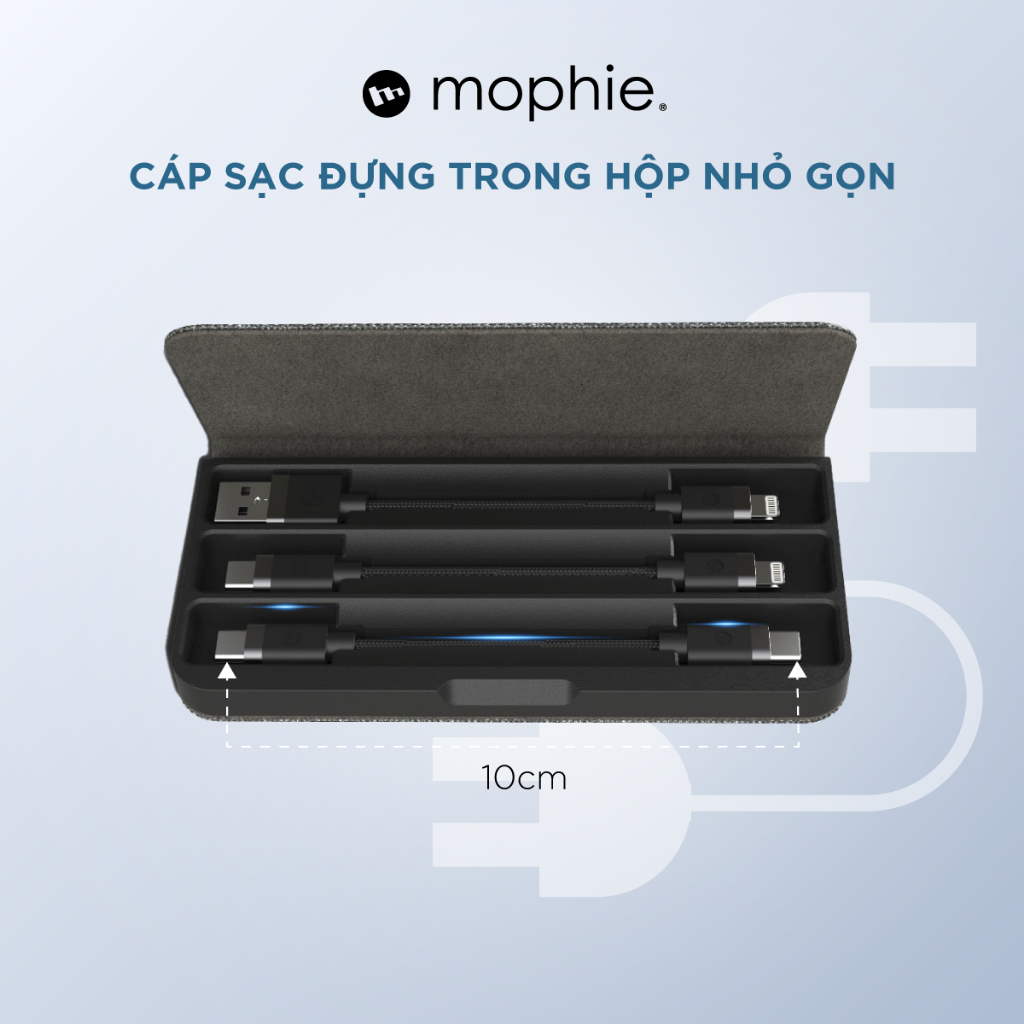ชุดชาร์จ Mophie สายชาร์จอเนกประสงค์แบบสั้น 3 เส้น ชุดสายเดินทาง - C to L, C to C USB-A to L ชุดสายชา