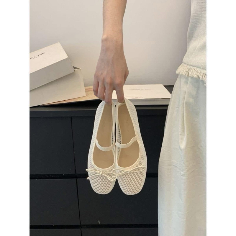 Hot Trend Mesh Flat Shoes รองเท้าตุ๊กตามีโบว์สุดหรู (QC OD Goods)