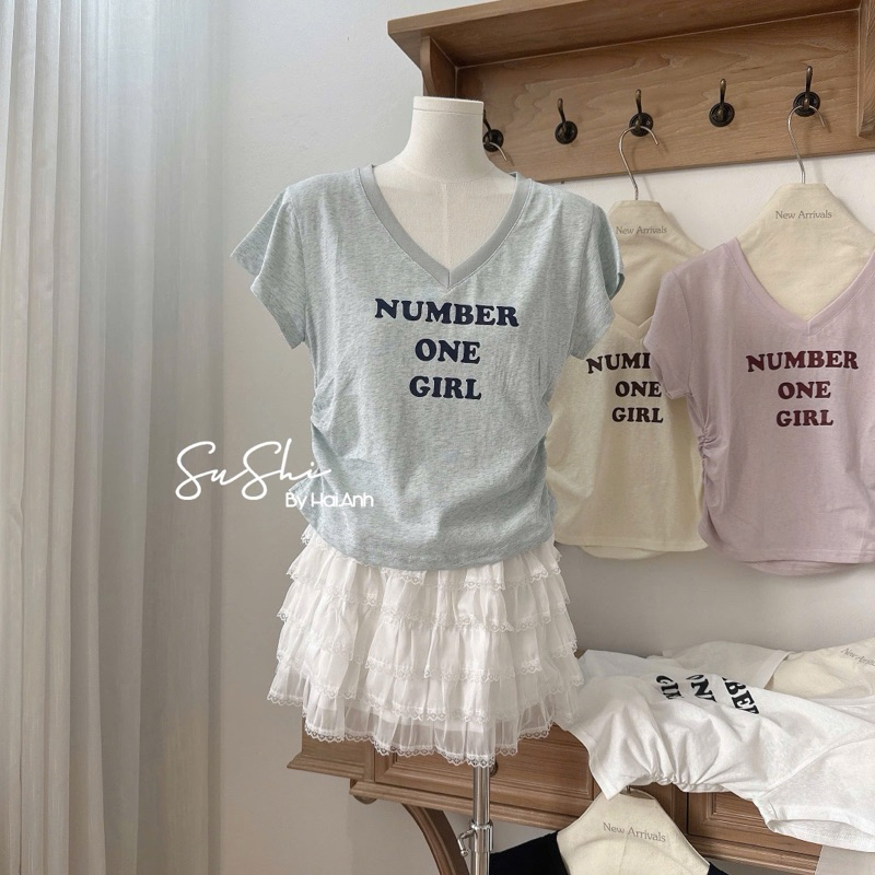 ทราง โนรา สินค้า QC P195 - BEAUTIFUL BASIC NUMBER ONE GIRL BASIC PULL PAPER SHIRT สําหรับผู้หญิง