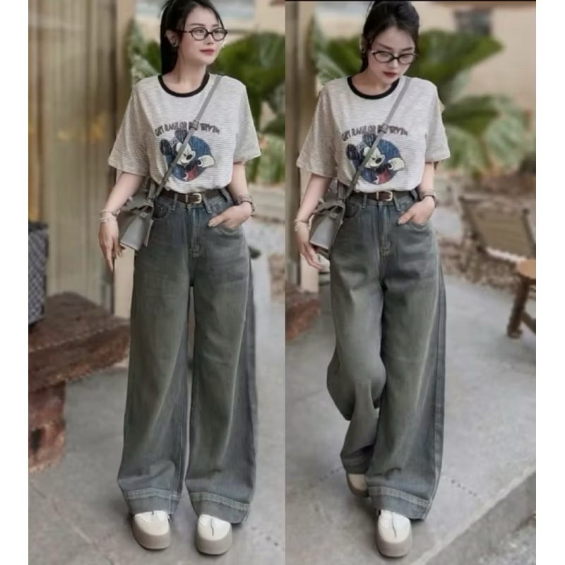 [BIG SIZE FAT CAT] กางเกงยีนส์ BIGSIZE WIDE-LET BEEF 60-90KG