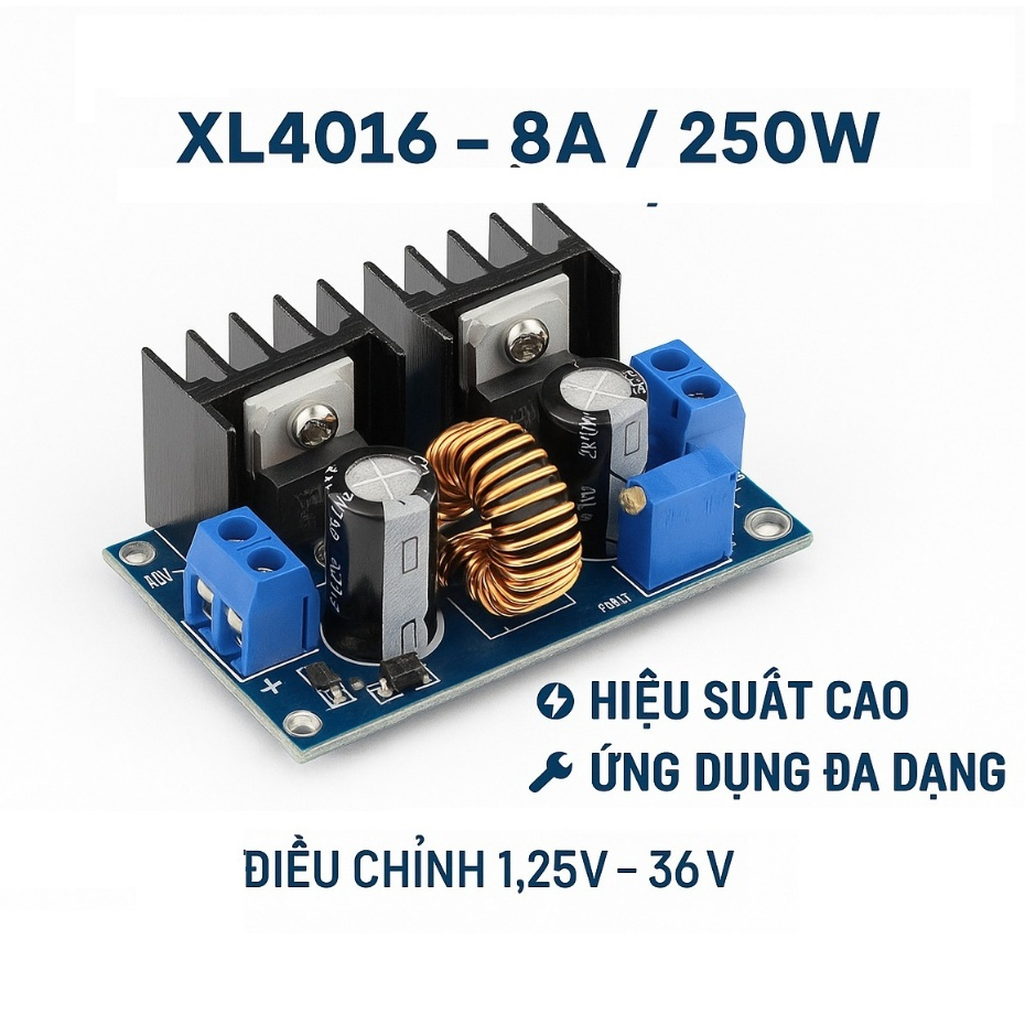 วงจรแรงดันต่ํา XL4016 DC-DC 8A 250W – เครื่องลดแรงดันไฟฟ้า แหล่งจ่ายไฟ เอาต์พุตแบบปรับได้ 1.25-36V