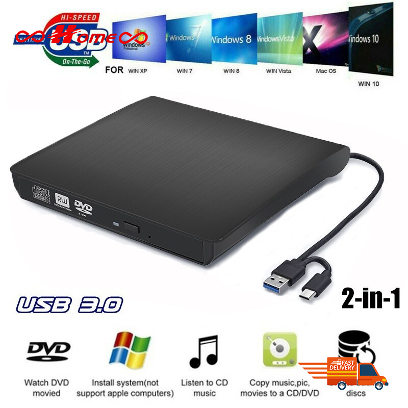 ไดรฟ์ภายนอก DVD reader DVD,CD ภายนอก DVD CD/DVD-RW เครื่องบันทึก USB 3.0 $ typeC-Max ความเร็ว USB 3.