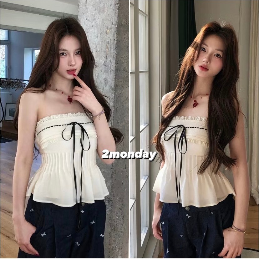 [VIDEO/ AVAILABLE] SUPER BEAUTIFUL 2MONDAY BLACK Bow Tie เสื้อเกาะอก A55