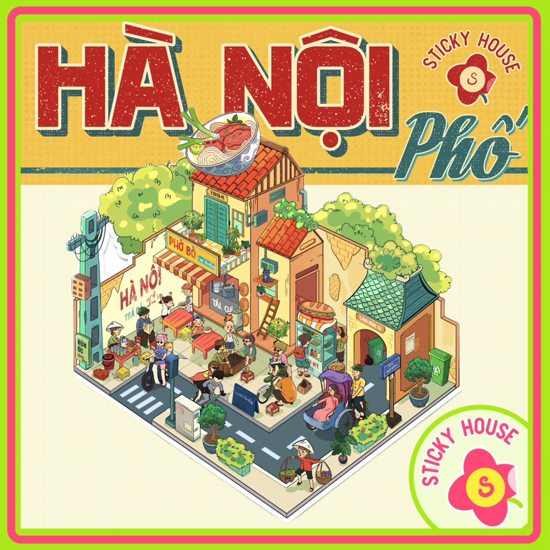 [พิเศษ] Hanoi 3D Sticker 3D Landscape Street, 3D Sticky House Sticker