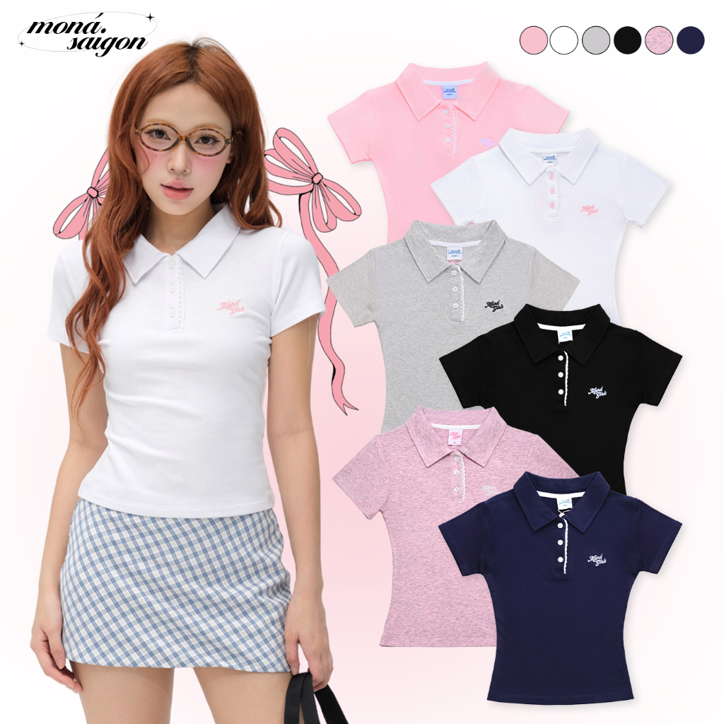 เสื้อโปโลแขนสั้นและปักโลโก้ Moná Girls - NELLY VER SHORT SLEEVES