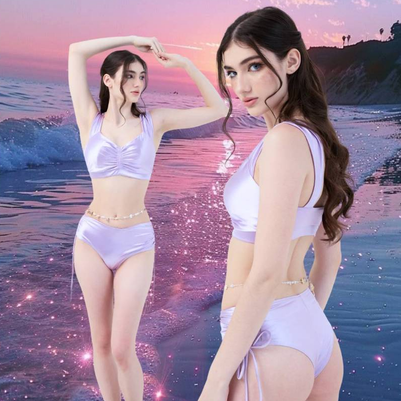 Spincess Polewear Beachwear Beachwear - Pearl - Lilac (ภาพถ่ายจริงที่ทางร้าน - สินค้าที่ออกแบบมา)