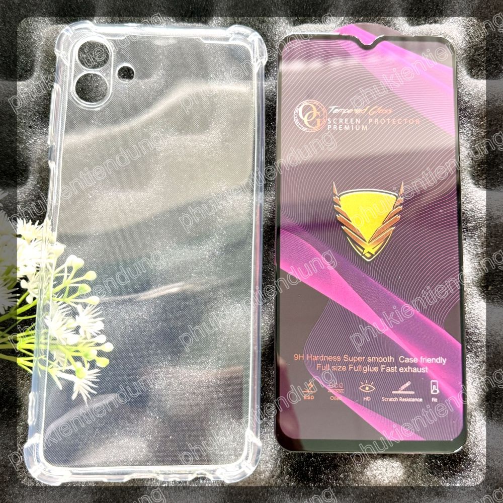 (COMBO F32) SAMSUNG A04 / M13 5G - เคสยืดหยุ่นใสกันกระแทกและกระจกนิรภัยแบบเต็มหน้าจอ OG