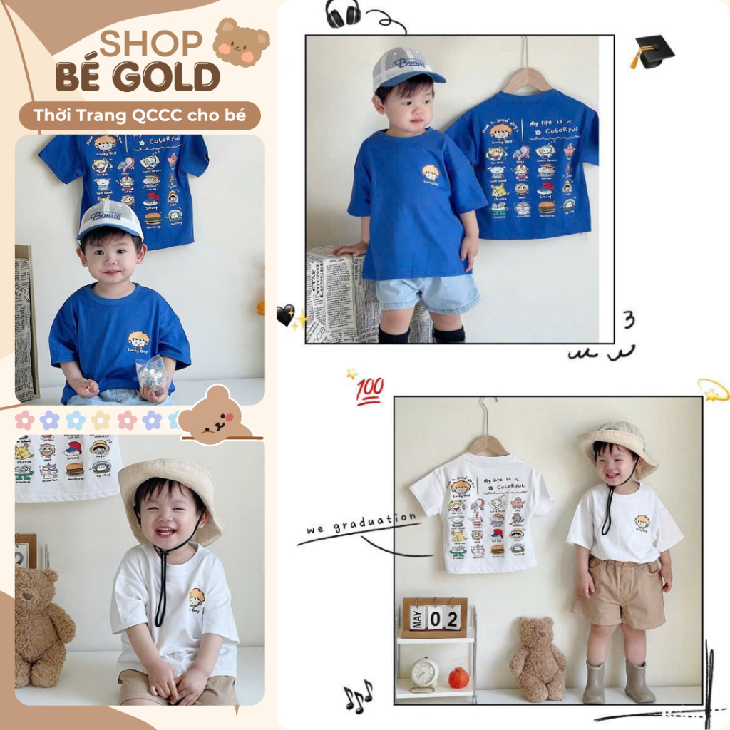 Combo เสื้อยืดทรงกลม 2 ชิ้น ผ้าฝ้ายดูดซับเหงื่อเท่ๆ สําหรับเด็กผู้ชาย Shop Be Gold G031