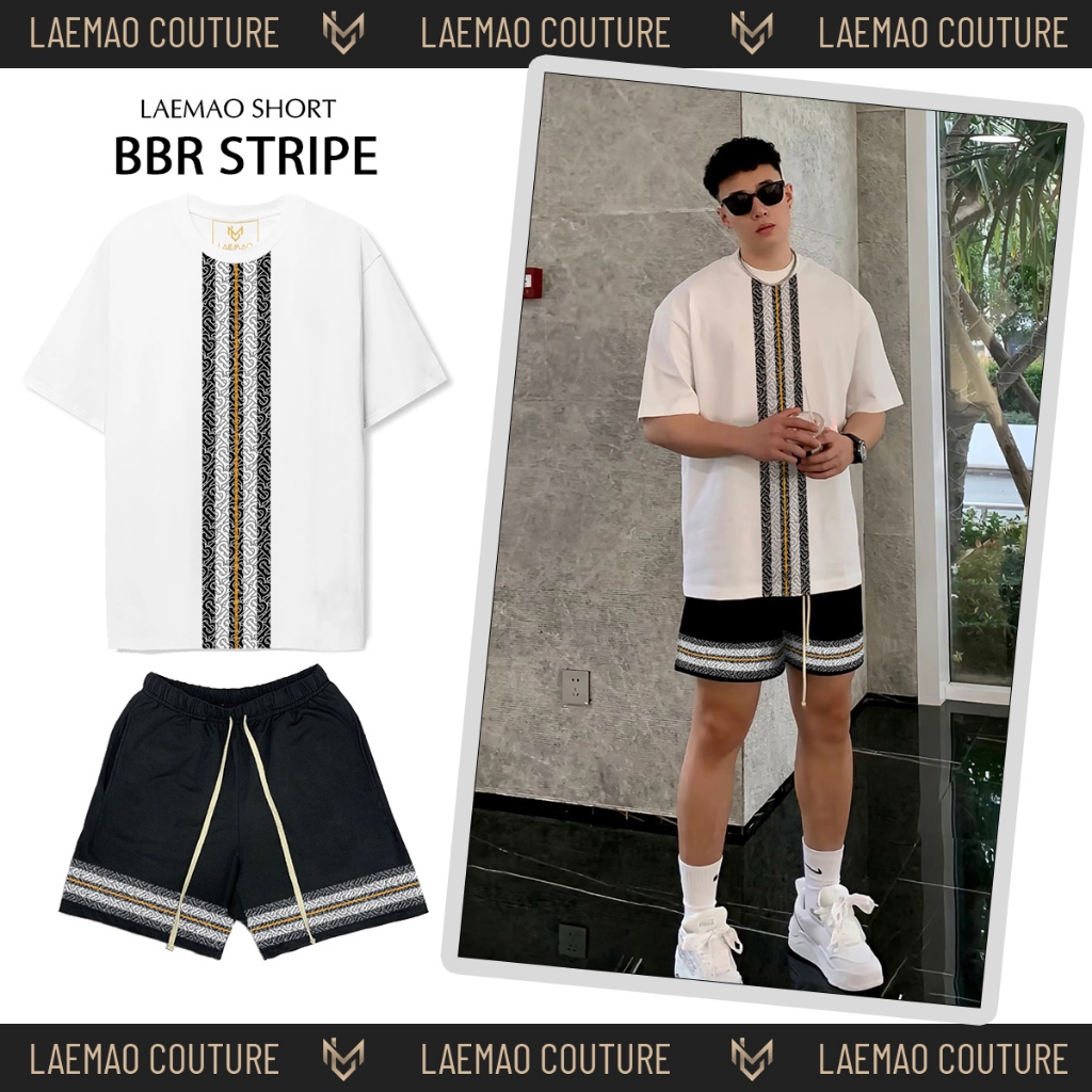 LAEMAO เสื้อยืด SET ผ้าคอตตอนลาย BBR STRIPE (ลายทาง) WHITE SHIRT