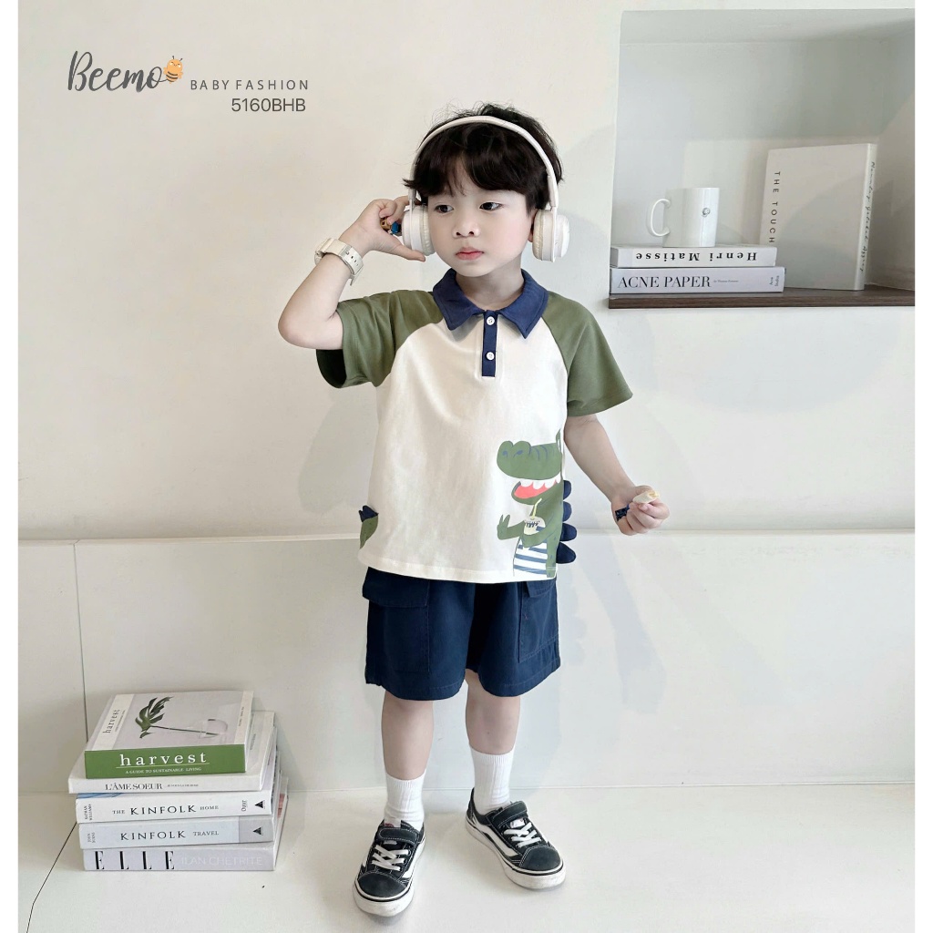 Beemo ralan sleeveless Set พิมพ์ลายจระเข้ ผ้าคอตตอนเท่ๆ สําหรับเด็กผู้ชาย ตั้งแต่ 9-24kg 5160BHB