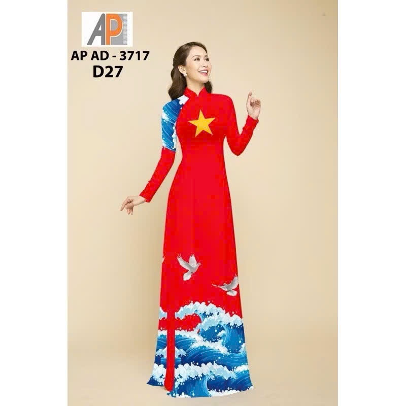 ดาวเหลือง ao dai พร้อมคลื่นทะเล - Huong Giang Ao Dai - SV3 - รถไฟยาว 138 ซม. แขนยาว คอปกสูง 3 ซม.