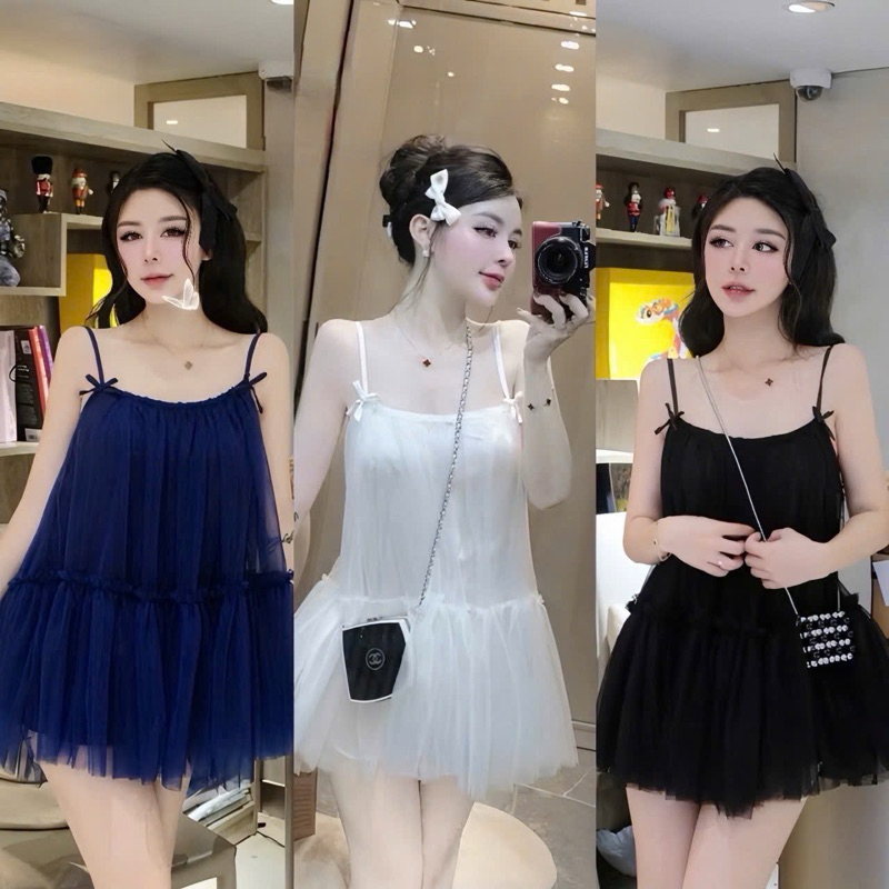 [ HCM EXPRESS ] 2S BABYDOLL 2-LAYER ชุดตาข่ายพร้อมโบว์