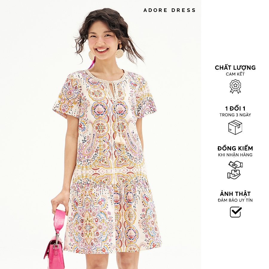 511DR4008 - ADORE DRESS ผ้าไหมดิบ paisley DRESS คล้องคอ