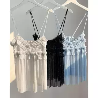 เสื้อมุก (เสื้อคล้องคอตัวนอก) - Remmus | เสื้อกล้ามซีทรูสีเงิน มีฟองน้ํา สําหรับผู้หญิง
