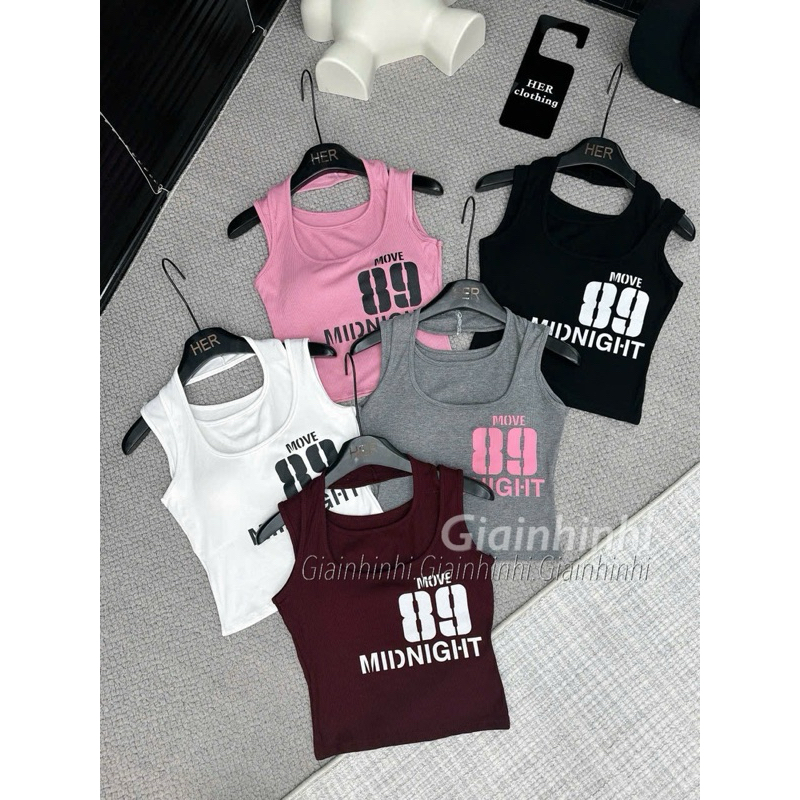 เสื้อกล้ามคอปกเกาะอกพิมพ์ลายเบอร์ 89 เสื้อกล้ามอกเสริมฟองน้ํา AT6696-TN - NhiNhi Shop