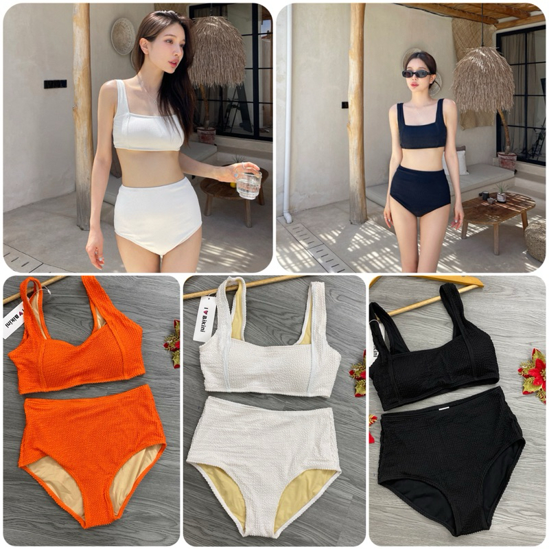 BDB-Top bikini set ชุดว่ายน้ํา 2 ชิ้น กางเกงเอวสูง บราคอเหลี่ยม 2 สาย สินค้า QC